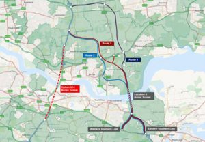 Map of the alternative Thames Crossing Route Option A14
