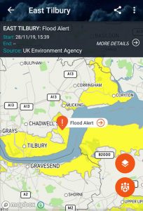 Nov 2019 Flood Alert in East Tilbury