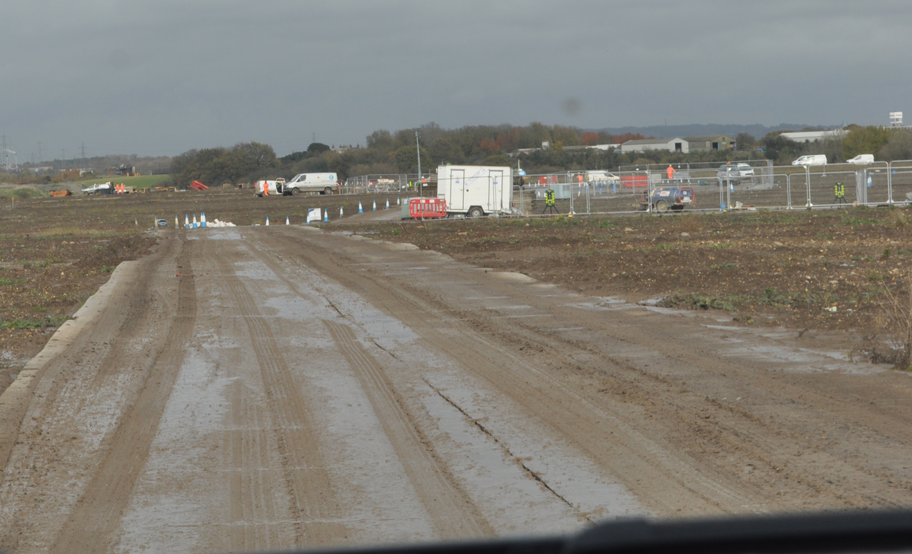 Lower Thames Crossing Ground Investigation Site Visit - Ground Investigation works in a muddy field