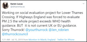 Professor Karen Lucas Tweet July 2019