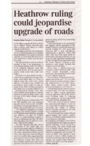The Times article on Heathrow ruling and how it could jepardise upgrade of roads