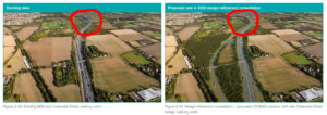 Cranham Solar Farm Demolished if LTC goes ahead, shown in the existing compared to proposed image in the LTC consultation guide