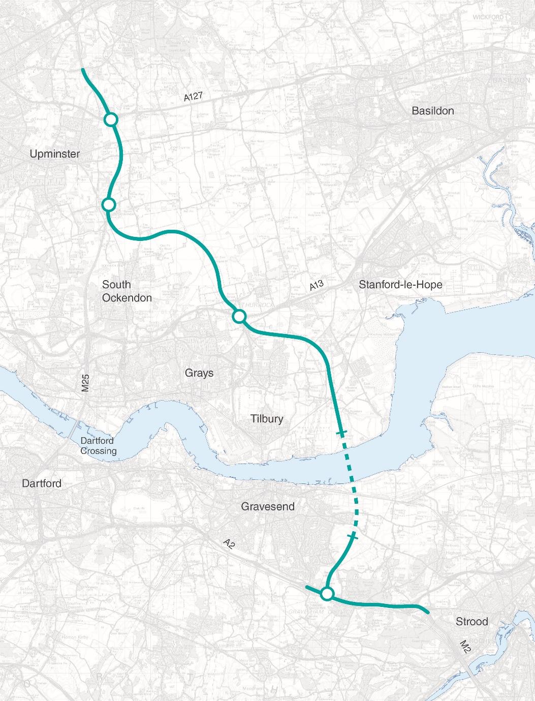 The proposed Lower Thames Crossing Route (July 2020)