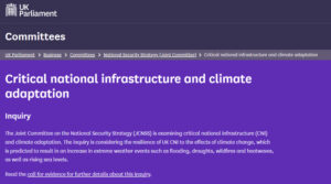 Critical national infrastructure and climate adaptation Inquiry