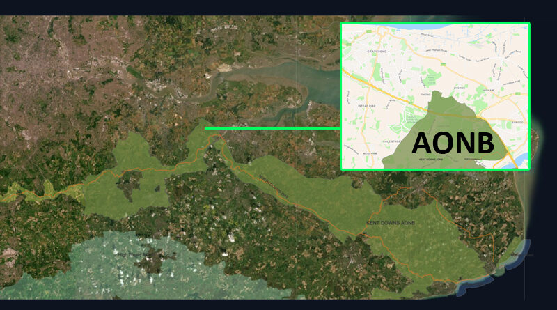 Map showing Kent Downs Area of Outstanding Natural Beauty